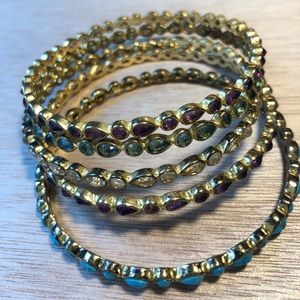 Gemstone set of bangle bracelets.